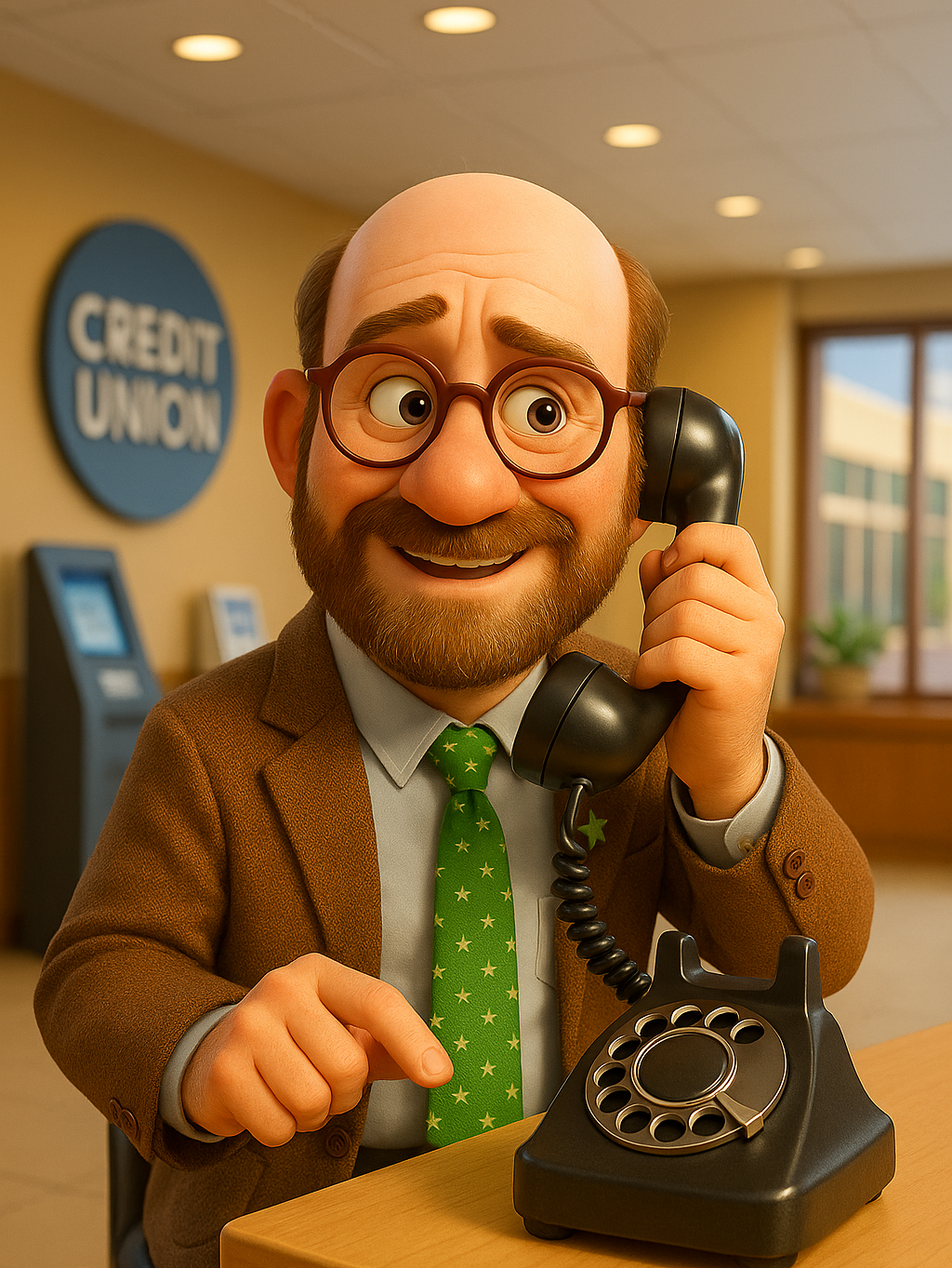 LL Zaminhoff talking on a phone in a credit union LL Zaminhoff talking on a phone in a credit union